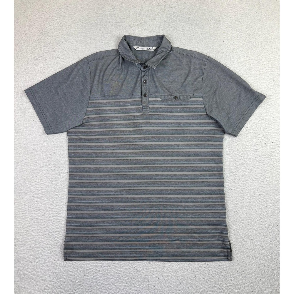 Travis Mathew Polo Shirt Mens Large Gray Stripe Pima Cotton Golf Pocket Knit